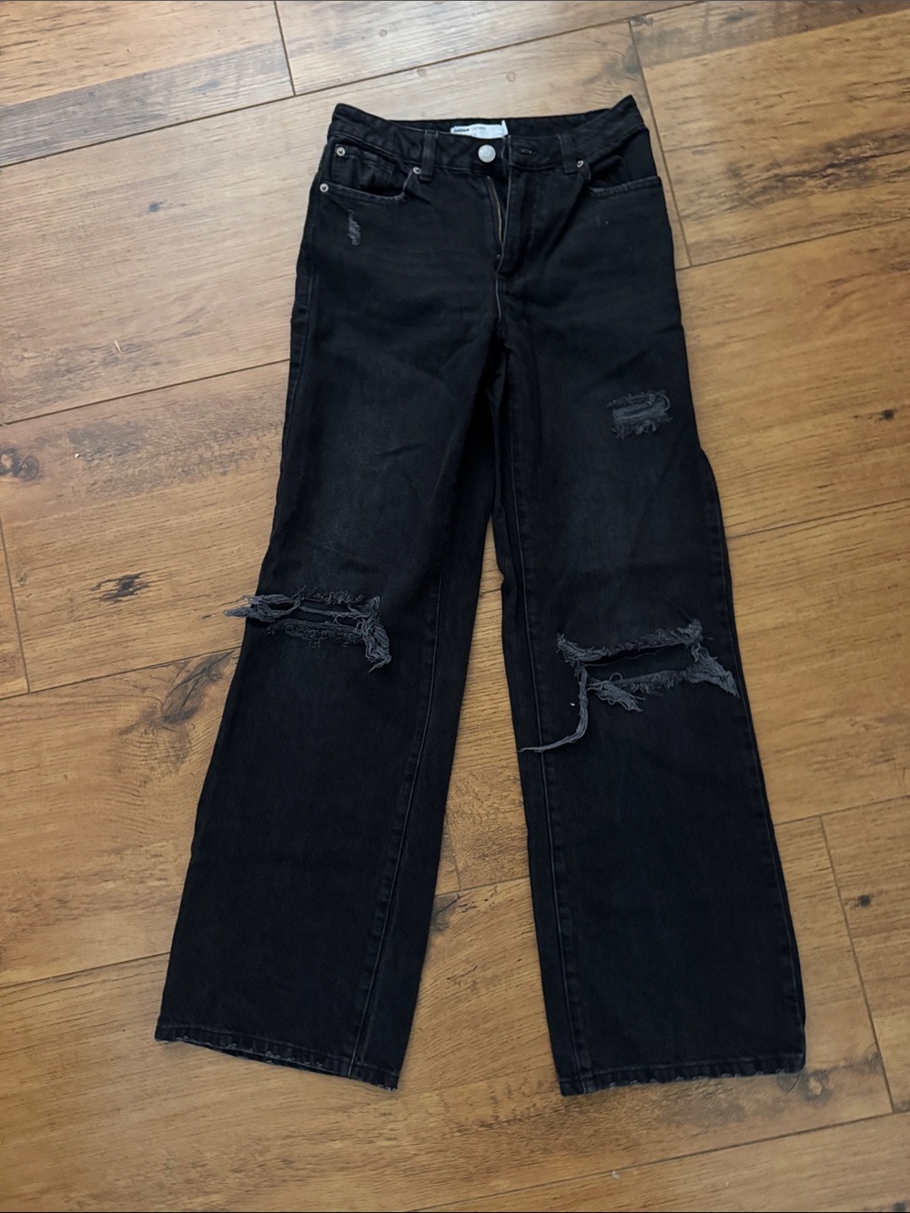 Garage Black Distressed Wide-Leg Jeans